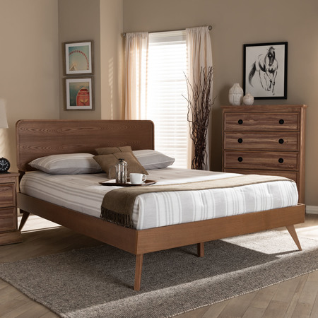 Baxton Studio Demeter Mid-Century Walnut Brown Finished Wood King Size Platform Bed 156-9409-9430